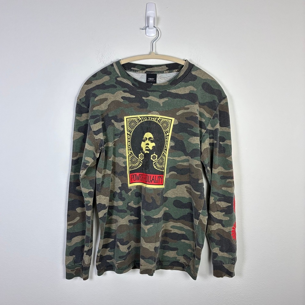 Obey Power Equality Camo Long Sleeve T Shirt Women's S Floral Graphic Streetwear
